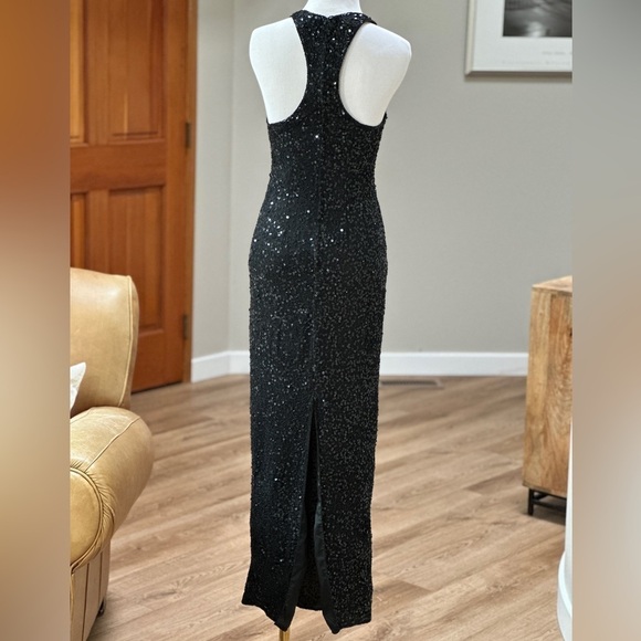 Vintage Laurence Kazar silk long black sequin column dress SZ XS-S - Picture 4 of 13